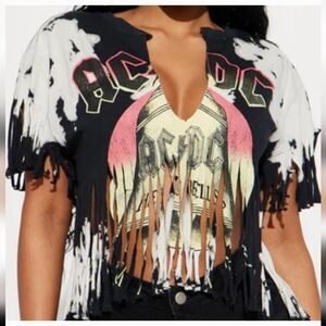 AC/DC Tie-Dye Fringe Crop Top